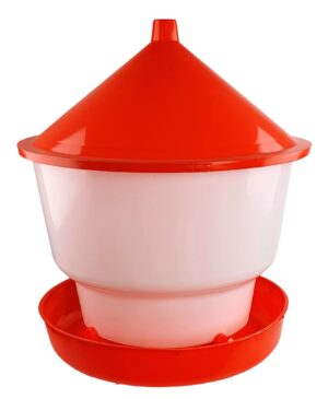 Karmidło dla drobiu, duże, biało czerwone, zakręcane, 30 kg